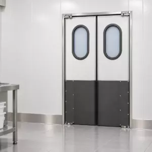 Жесткая маятниковая распашная дверь двустворчатая из сэндвич панелей 220*120