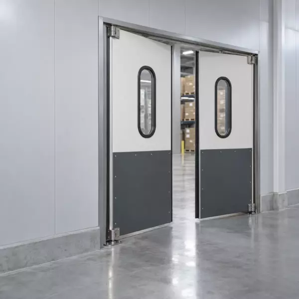 Жесткая маятниковая распашная дверь двустворчатая из сэндвич панелей 210*220